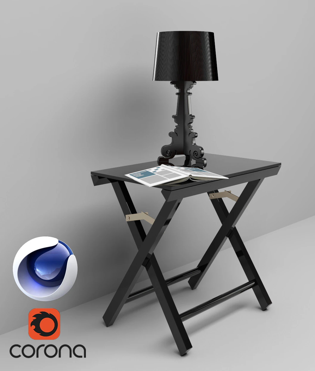Table and Lamp 2 - Corona - C4D 3D Model .c4d .max .obj .3ds .fbx .stl .blend 
