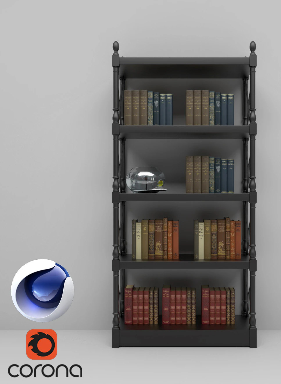 Bookshelf 2 - Corona - C4D 3D Model .c4d .max .obj .3ds .fbx .stl .blend 