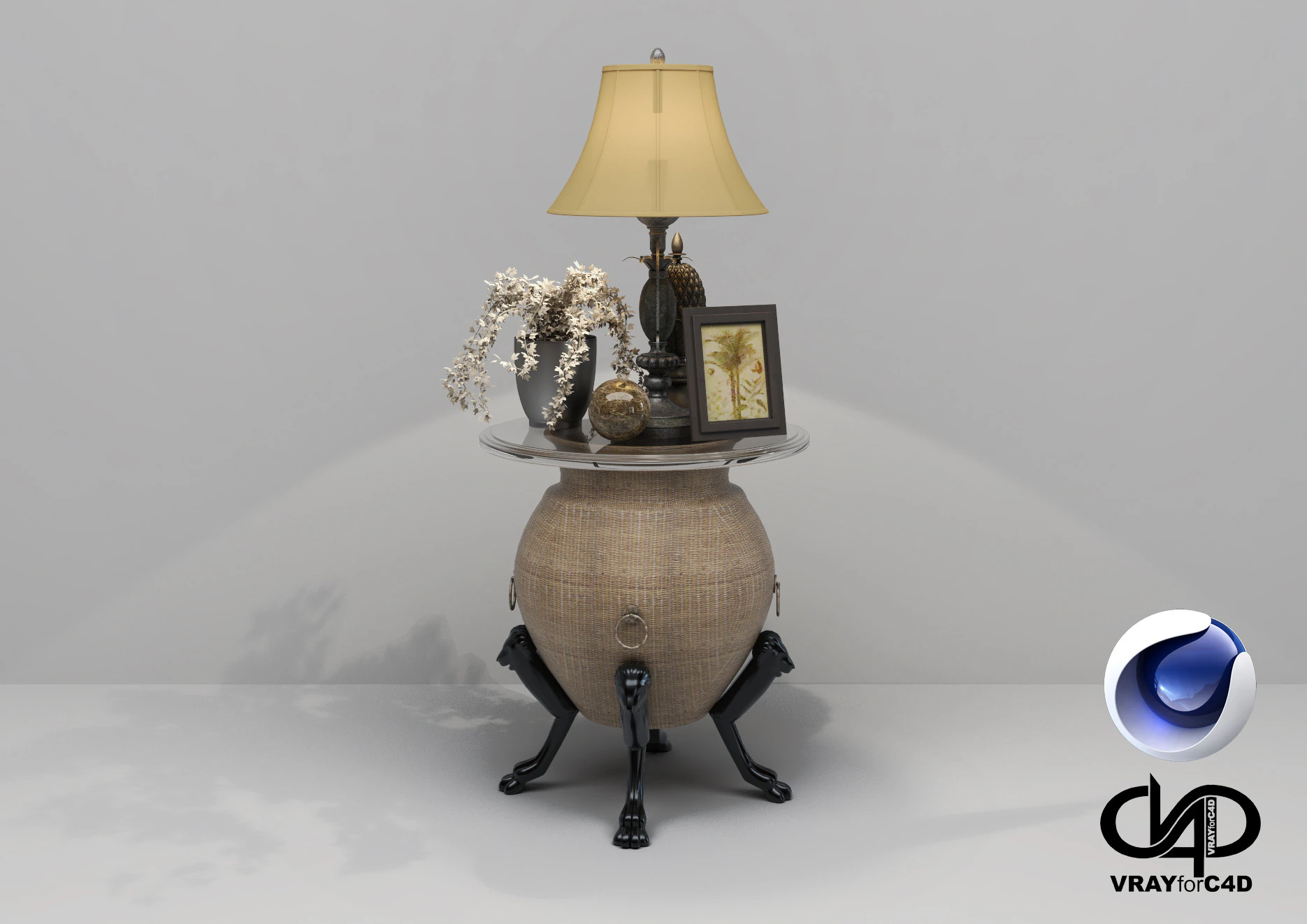 Table and Lamp 3 - Vray6 - C4D 3D Model .c4d .max .obj .3ds .fbx .stl .blend 
