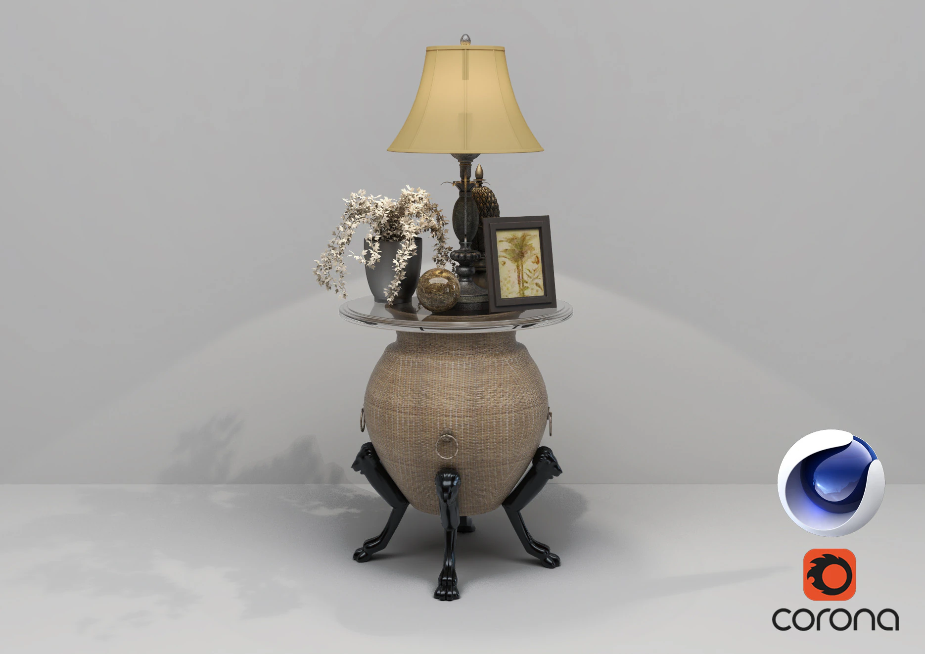 Table and Lamp 3 - Corona - C4D 3D Model .c4d .max .obj .3ds .fbx .stl .blend 