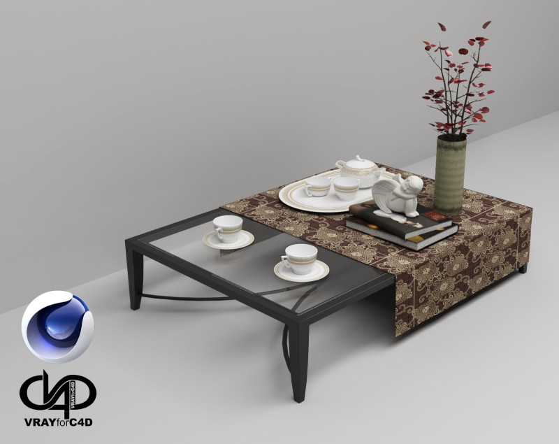 Glass Coffee Table 2 - Vray6 - C4D 3D Модель .c4d .max .obj .3ds .fbx .stl .blend 