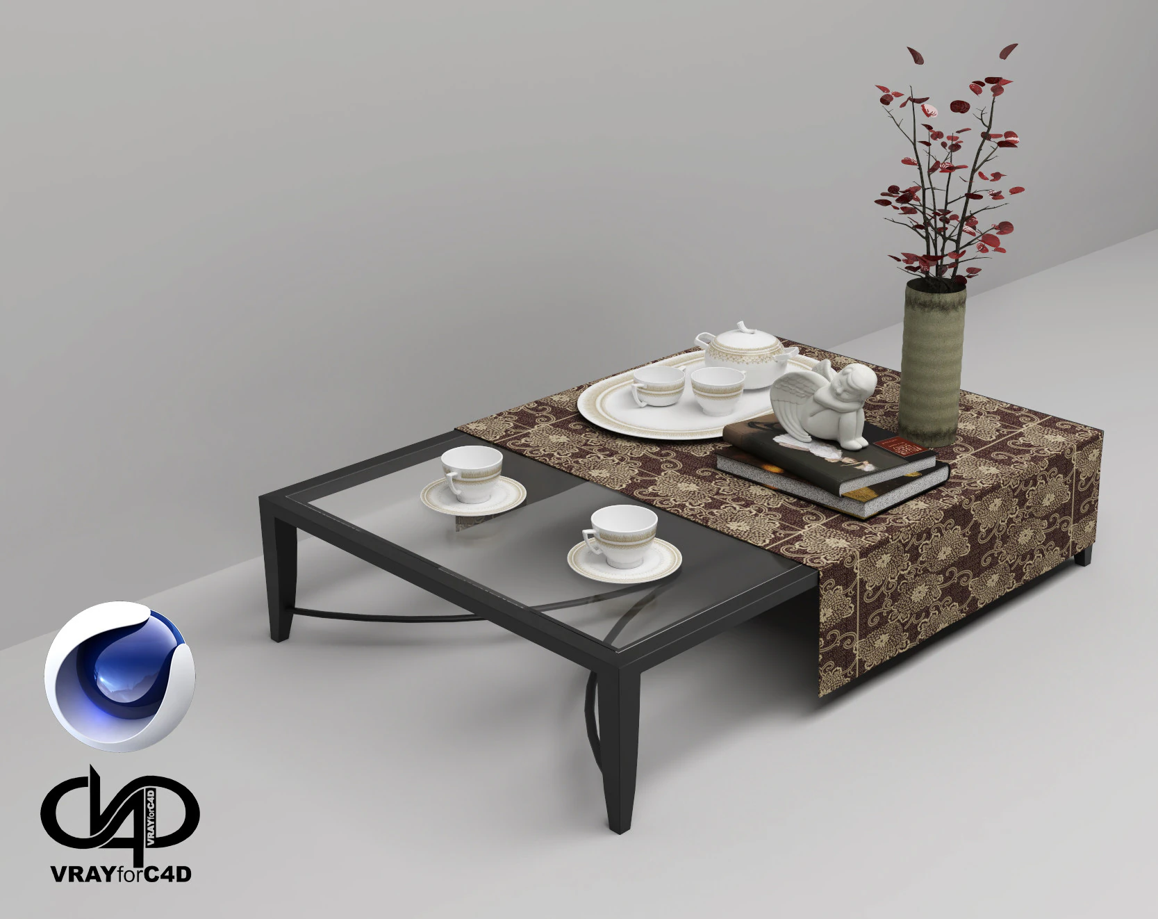 Glass Coffee Table 2 - Vray6 - C4D 3D Model .c4d .max .obj .3ds .fbx .stl .blend 