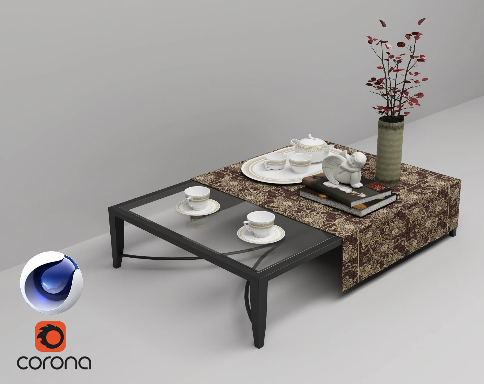 Glass Coffee Table 2 - Corona - C4D 3D Model .c4d .max .obj .3ds .fbx .stl .blend 