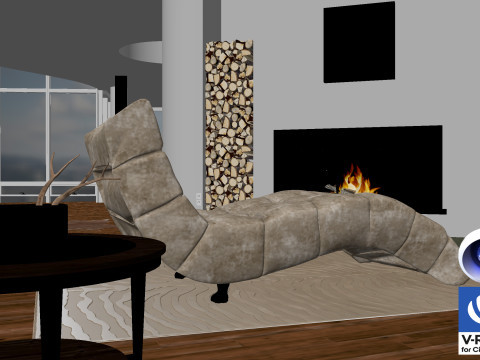 Living room 12 - Vray6 - C4D 3D Модель