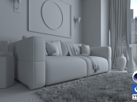 Living room 13 Vray6 - C4D Modello 3D