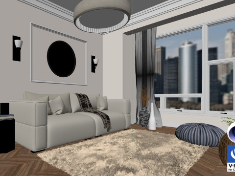 Living room 13 Vray6 - C4D Modello 3D