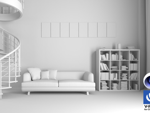 Living room 14 Vray6 - C4D 3D Model