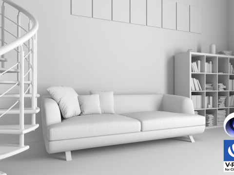 Living room 14 Vray6 - C4D 3D Model