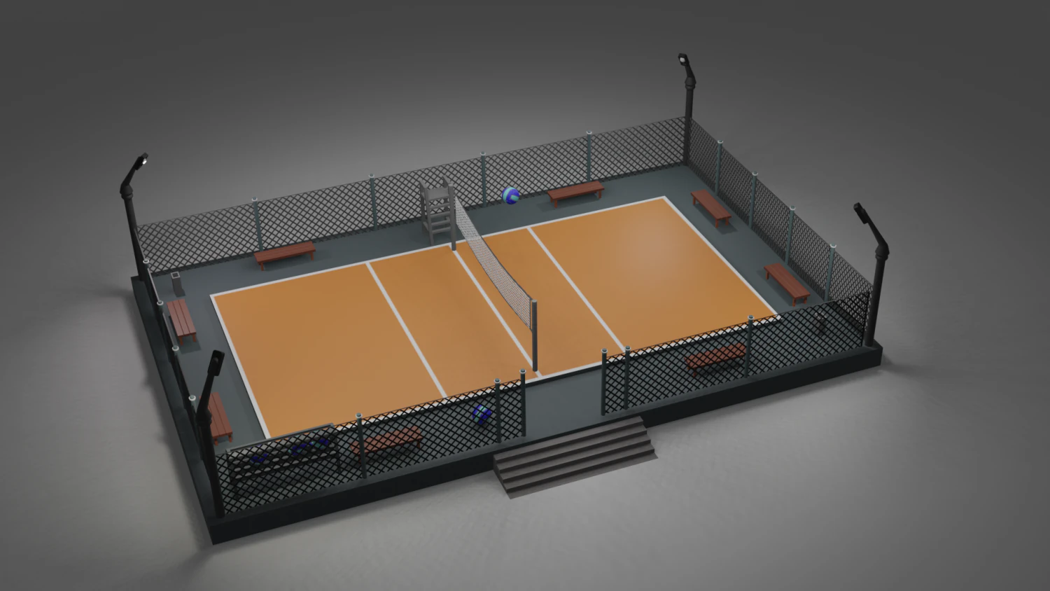 Low Poly Volleyball Court Design 3D Model .c4d .max .obj .3ds .fbx .stl .blend 