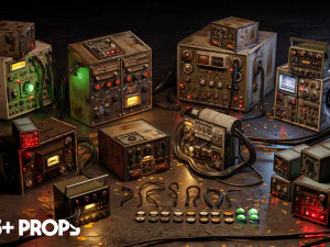 Control Panels Kit Retro computer Retro radio station 3D Kitbash Asset Pack 3D Model