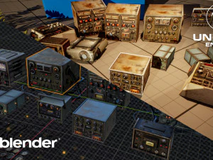 Control Panels Kit Retro computer Retro radio station 3D Kitbash Asset Pack 3D Model