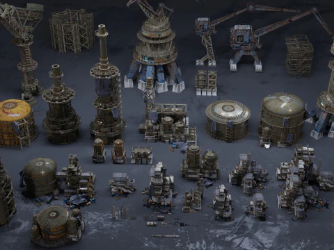 Industrial dystopian city - Kitbash Set - Kitbash Asset Pack 3D Model