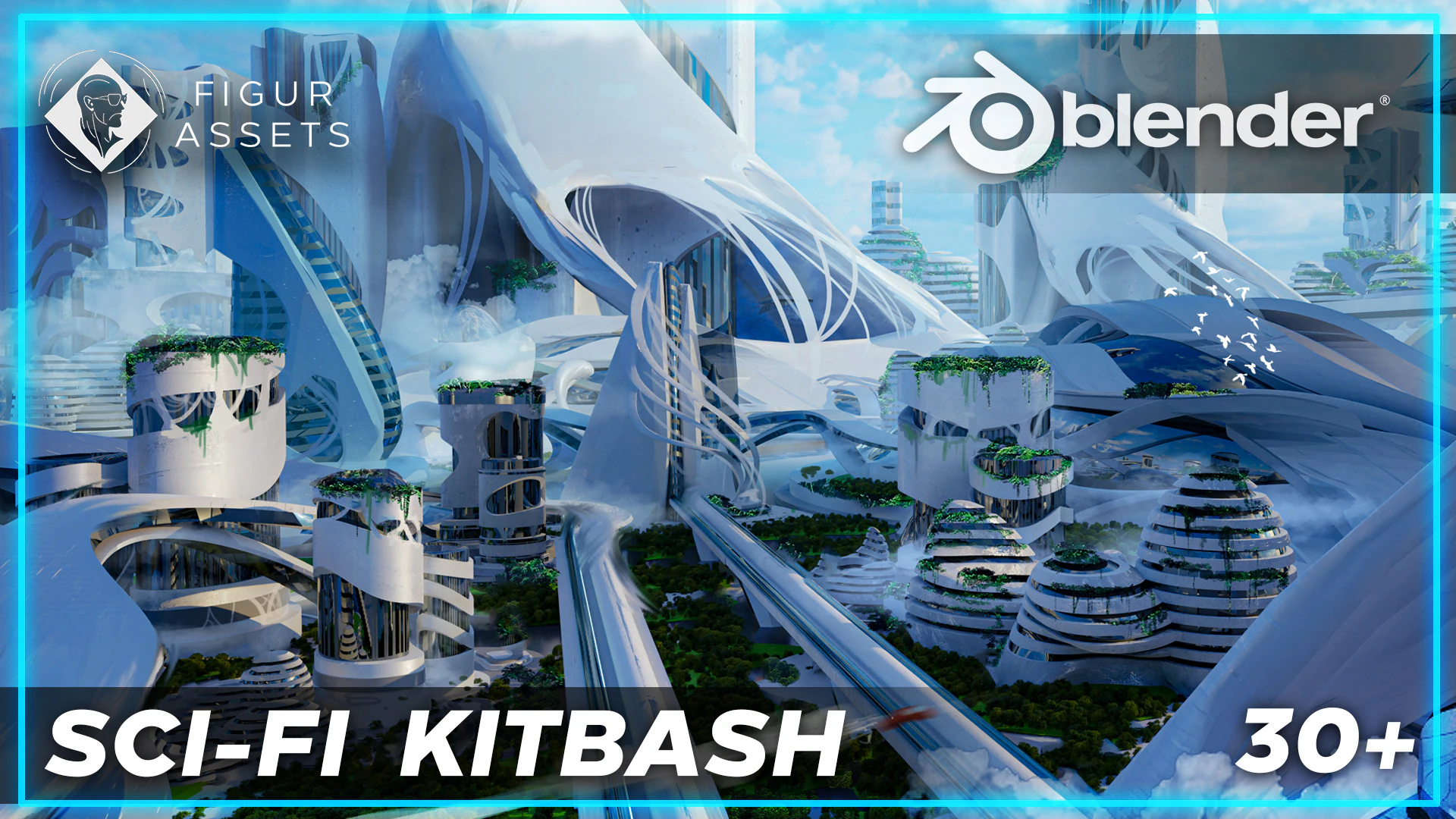 Sci-fi city Utopian Kitbash Kitbash Asset Pack 3D Model .c4d .max .obj .3ds .fbx .stl .blend