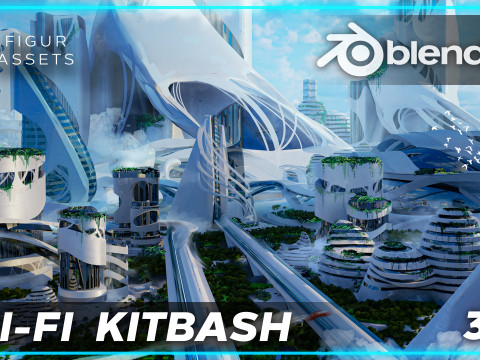 Sci-fi city Utopian Kitbash Kitbash Asset Pack 3D 모델