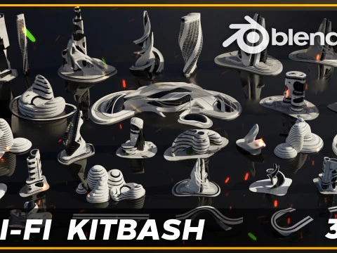Sci-fi city Utopian Kitbash Kitbash Asset Pack 3D Model