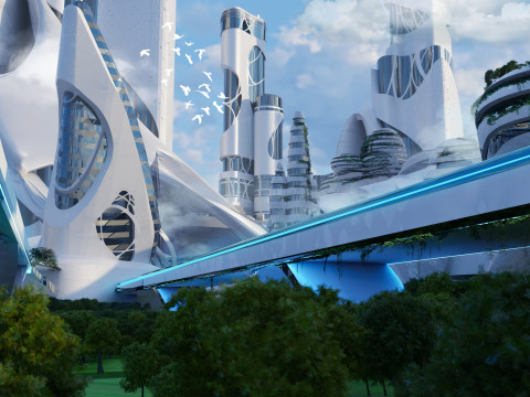 Sci-fi city Utopian Kitbash Kitbash Asset Pack 3D 모델