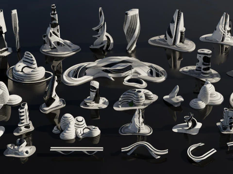 Sci-fi city Utopian Kitbash Kitbash Asset Pack 3D Model