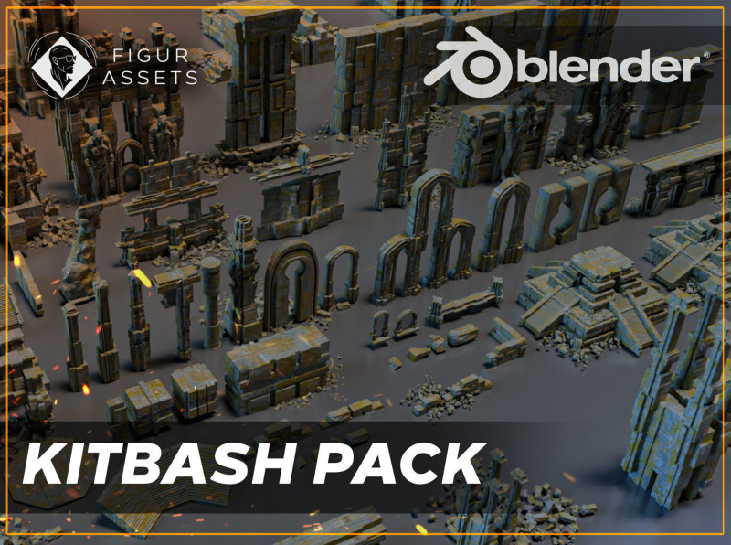 Ancient Temple Ruins of the temple Kitbash Asset Pack Model 3D .c4d .max .obj .3ds .fbx .stl .blend 