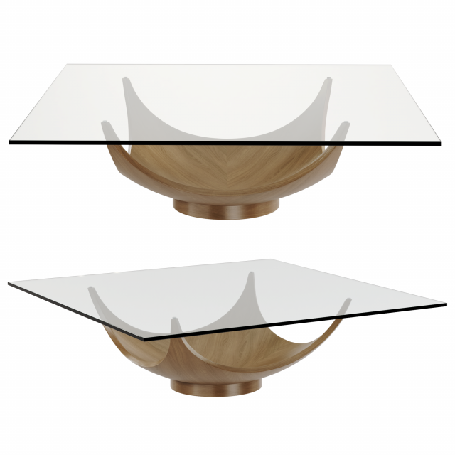 Noleta Coffee Table Walnut V07 base With Tempered Glass top 3D Модель .c4d .max .obj .3ds .fbx .stl .blend 