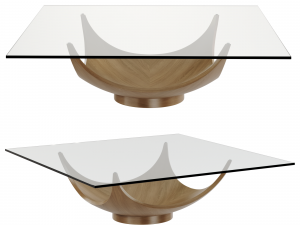 Noleta Coffee Table Walnut V07 base With Tempered Glass top Modèle 3D