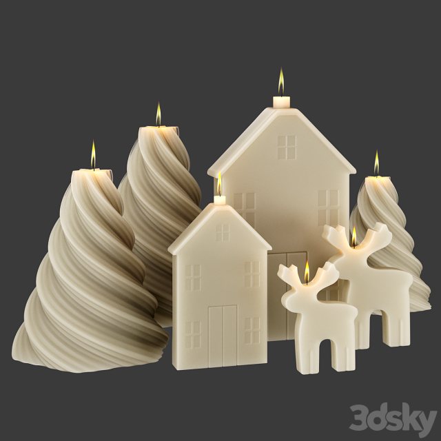 Set of candles Modèle 3D .c4d .max .obj .3ds .fbx .stl .blend 