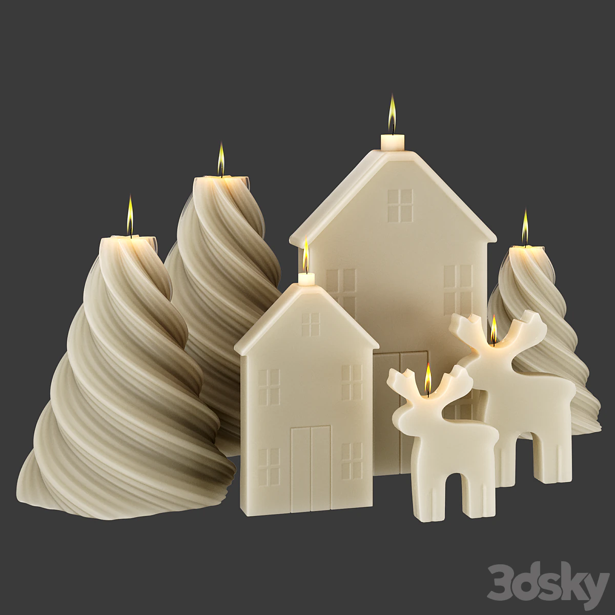 Set of candles 3D Model .c4d .max .obj .3ds .fbx .stl .blend