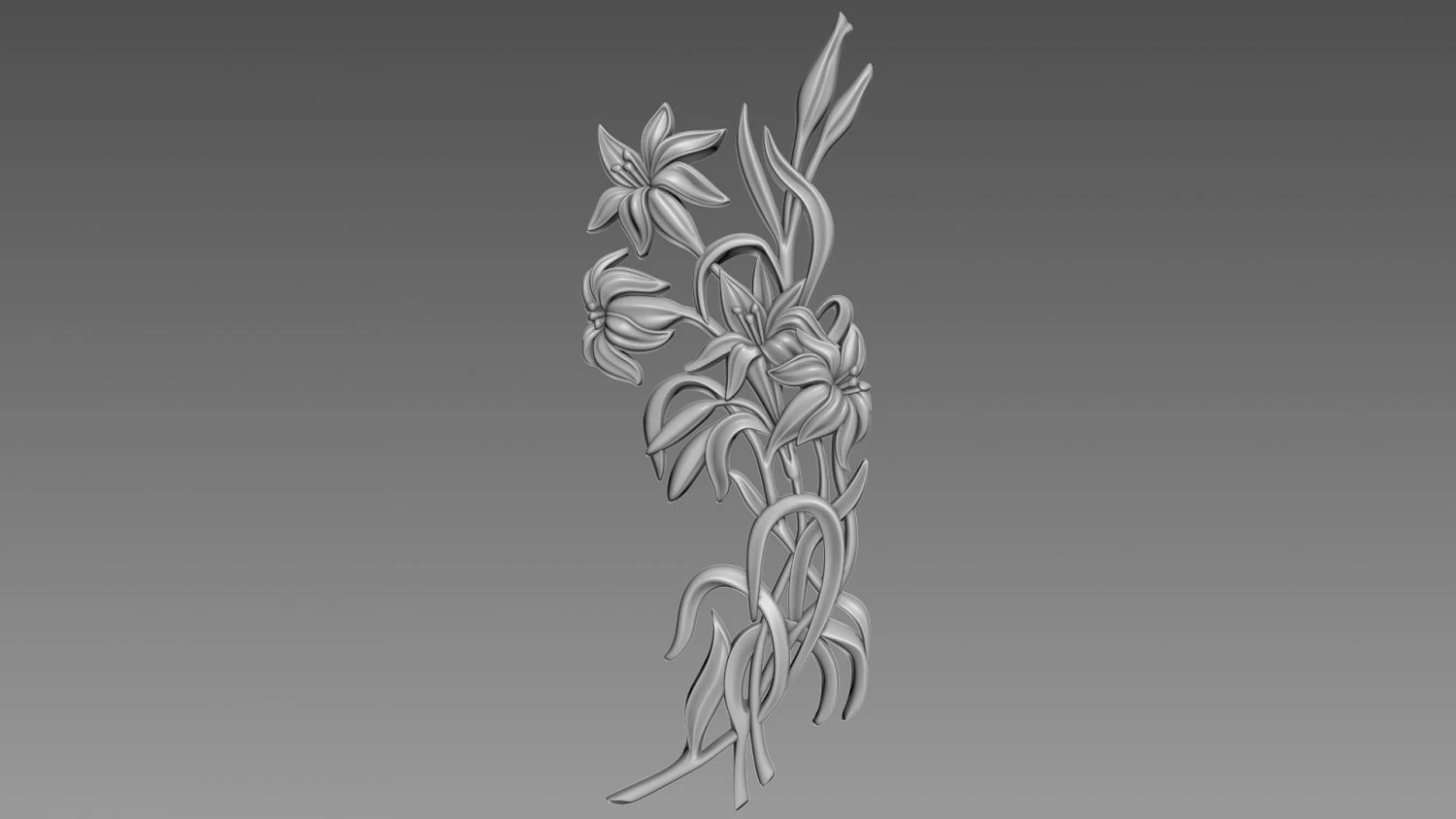Lily Flowers Bas-Relief 3D Model .c4d .max .obj .3ds .fbx .stl .blend