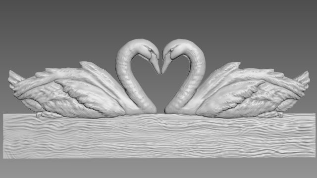 Swans Bas-relief 3D Model .c4d .max .obj .3ds .fbx .stl .blend 