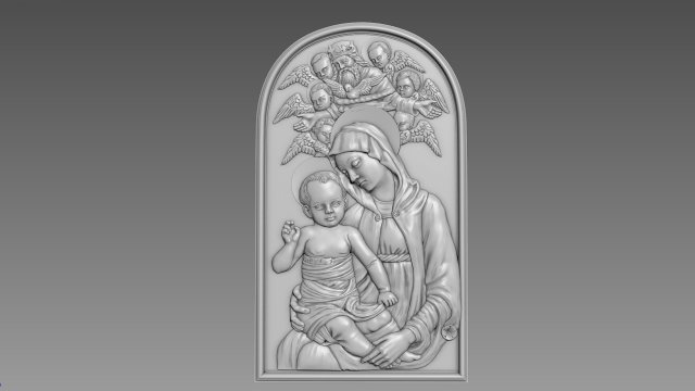 Virgin Mery and Child Bas-relief 3D Model .c4d .max .obj .3ds .fbx .stl .blend 