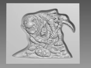 Пещерный гном Барельеф 3D Модель