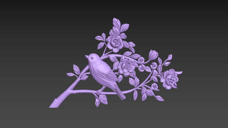 Bird Flowers Relief for CNC 3D Модель .c4d .max .obj .3ds .fbx .stl .blend