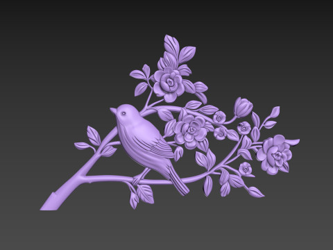 Bird Flowers Relief for CNC 3D Model