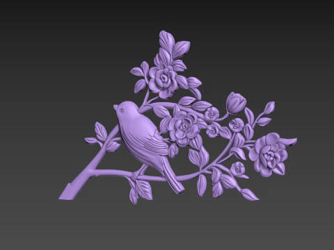 Bird Flowers Relief for CNC 3D Model
