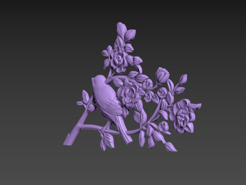 Bird Flowers Relief for CNC 3D Модель