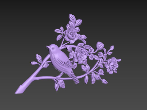 Bird Flowers Relief for CNC 3D Модель