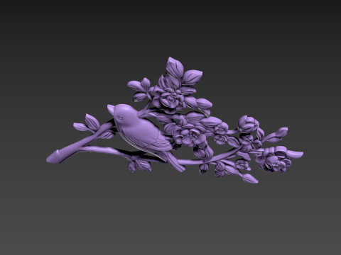 Bird Flowers Relief for CNC 3D Модель