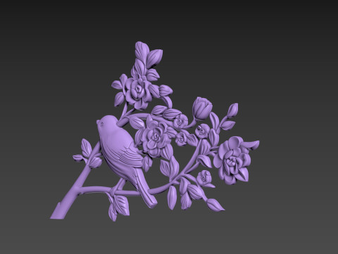 Bird Flowers Relief for CNC 3D Модель