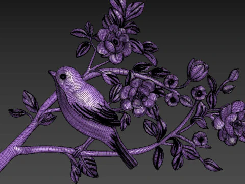 Bird Flowers Relief for CNC 3D Model
