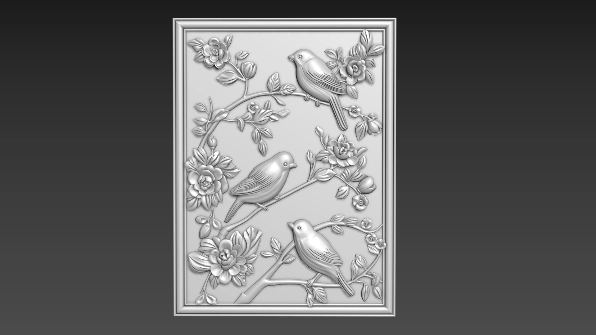 Birds Wall Decor Bas-Relief 3D Model .c4d .max .obj .3ds .fbx .stl .blend 