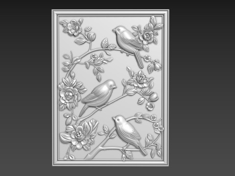 Birds Wall Decor Bas-Relief 3D Model
