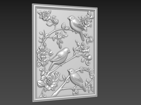 Birds Wall Decor Bas-Relief 3D 模型