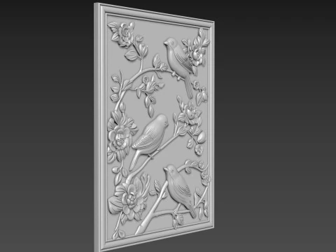 Birds Wall Decor Bas-Relief 3D Model