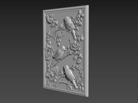 Birds Wall Decor Bas-Relief 3D Model