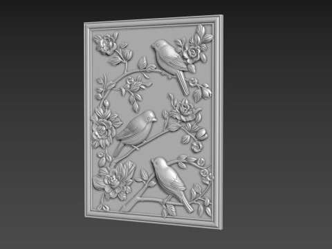 Birds Wall Decor Bas-Relief 3D Model