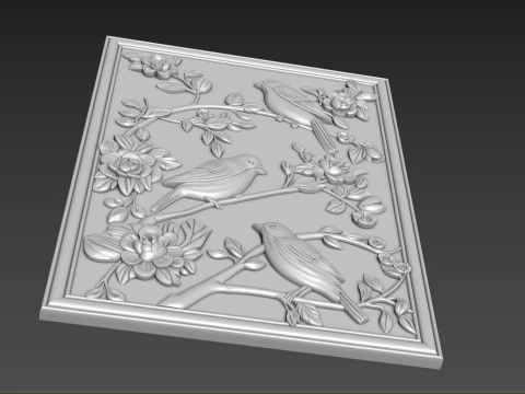Birds Wall Decor Bas-Relief 3D Model