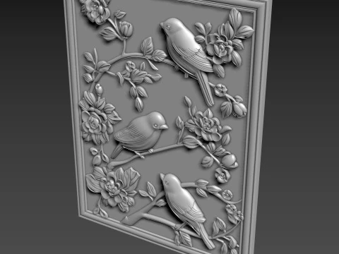 Birds Wall Decor Bas-Relief 3D Model