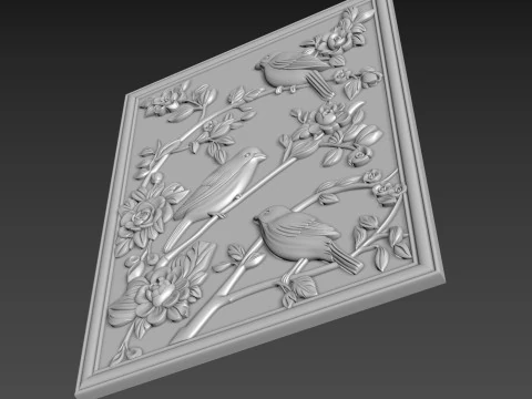 Birds Wall Decor Bas-Relief 3D Model