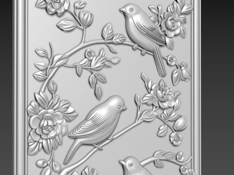 Birds Wall Decor Bas-Relief 3D Model