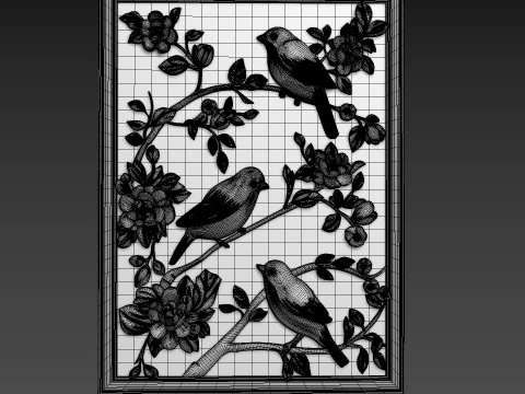 Birds Wall Decor Bas-Relief 3D Model