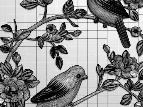 Birds Wall Decor Bas-Relief 3D Model